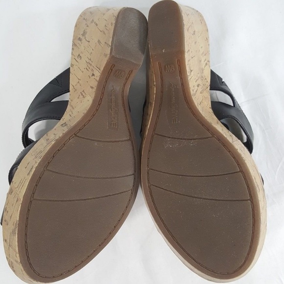 AE Madison Cork Heel Sandal Black Platform Shoe - Picture 7 of 8